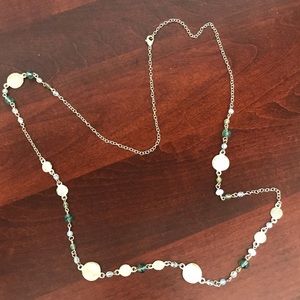 33” delicate silver and green necklace